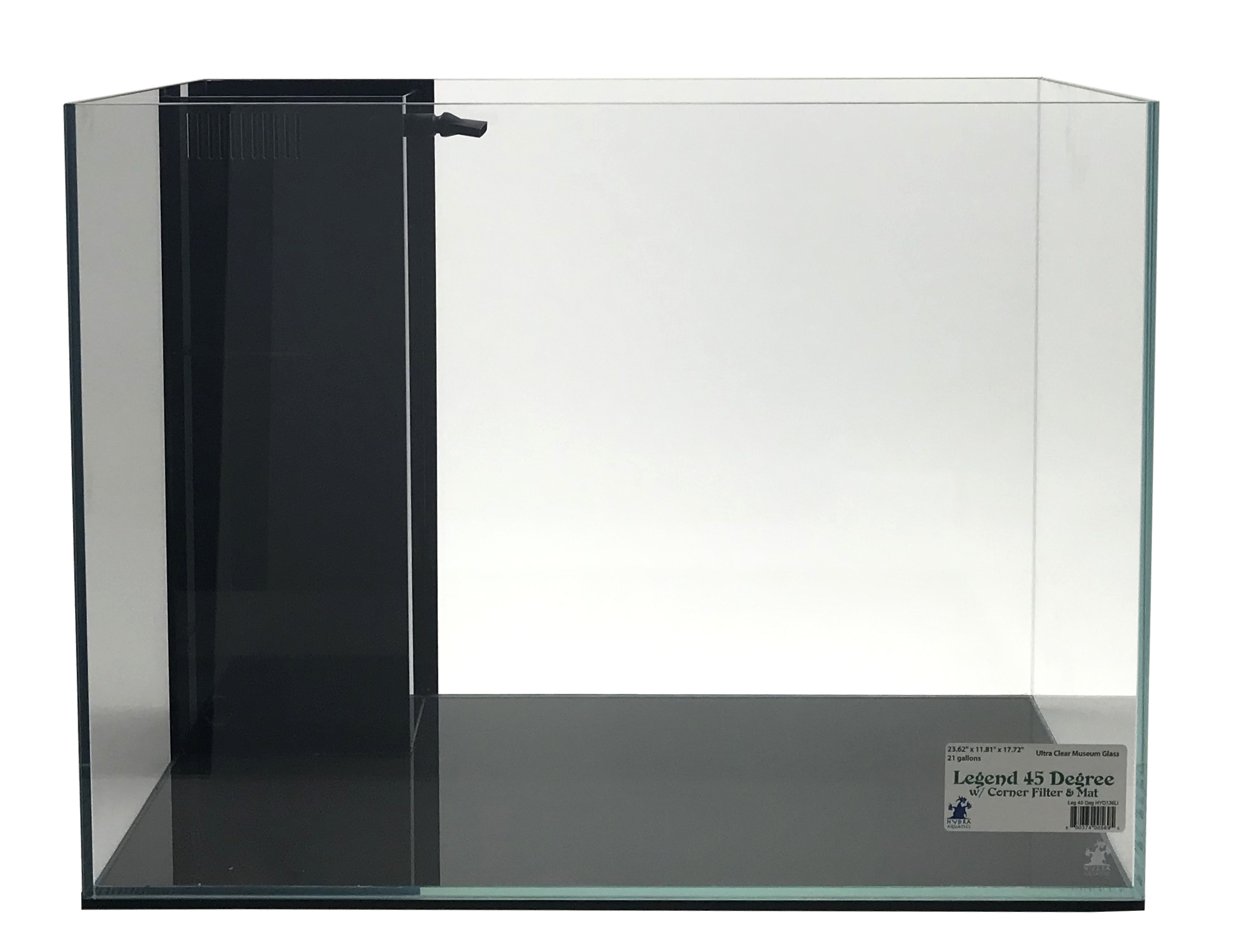 Legend 45 Degree 21 Gal. (LI) Ultra Clear Aquarium 23.6" x 11.8" x 17.7" with Corner Filter and Mat - Image 4